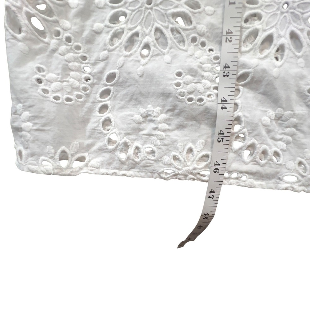 BOSS Dolara Crisp White Cotton Floral Eyelet Belt Midi Dress Slip Lining Size 0 - Picture 8 of 13